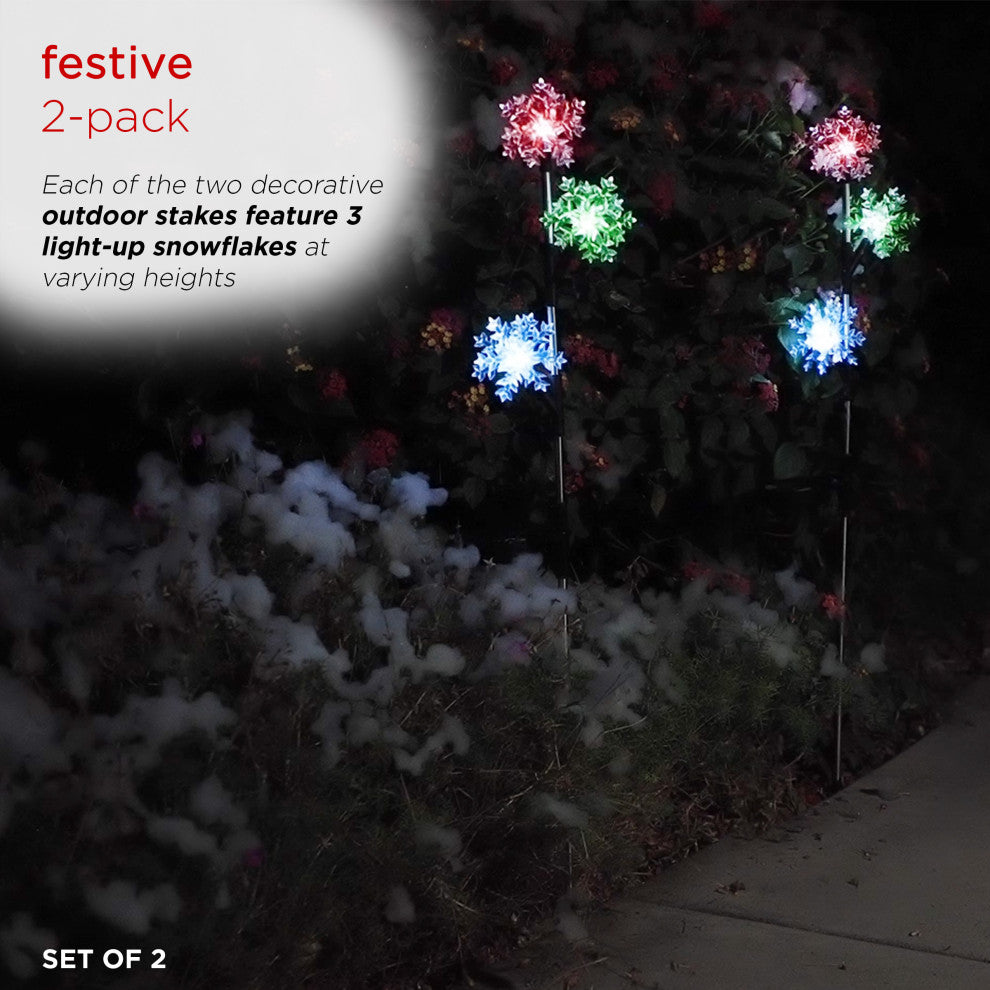 Solar 3-Tier Acrylic Snowflake Stakes with LEDs - Set of 2