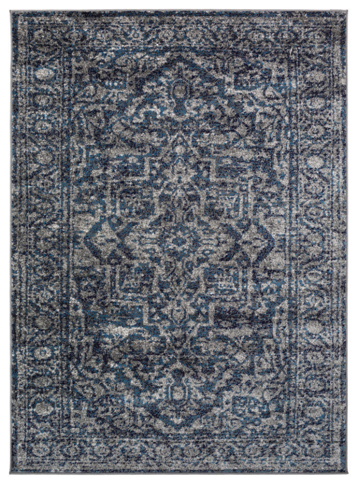 Monte Carlo Updated Traditional Navy, White Area Rug, 7'10"x10'3"