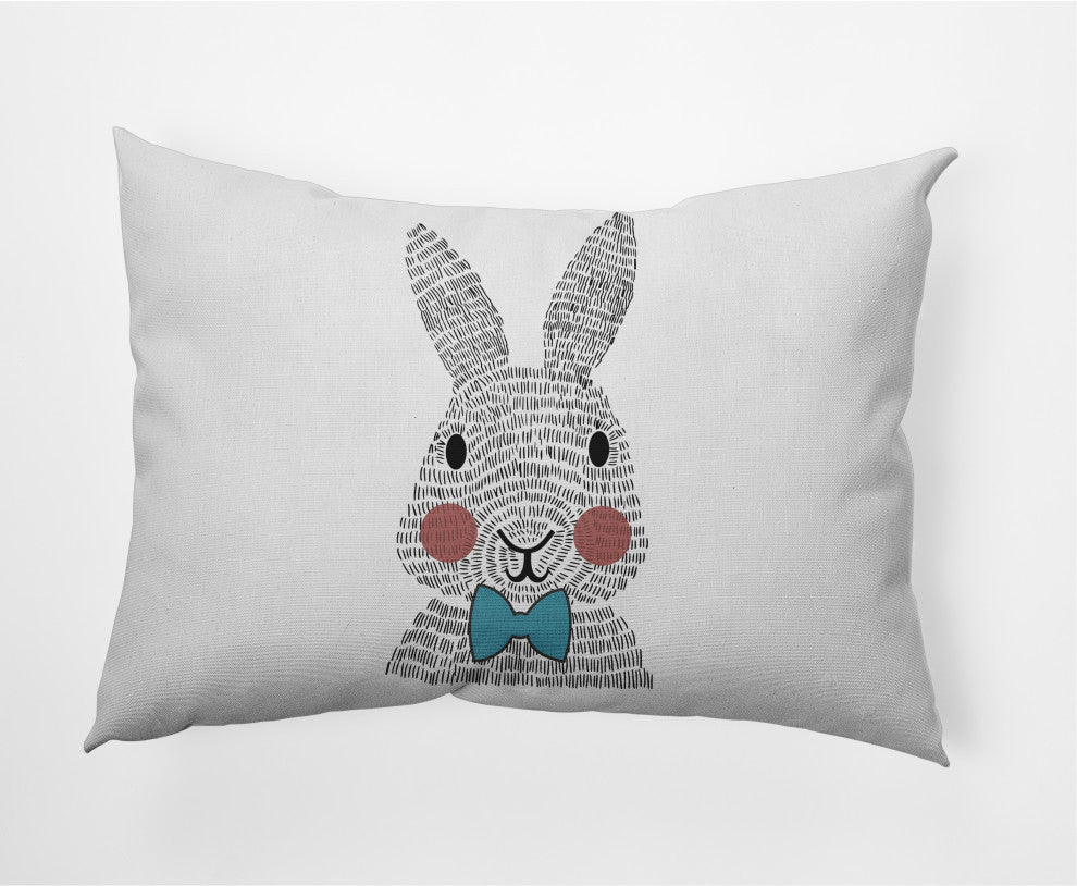 Bow-tie Bunny Easter Indoor/Outdoor Lumbar Pillow, Explorer Blue, 14x20"
