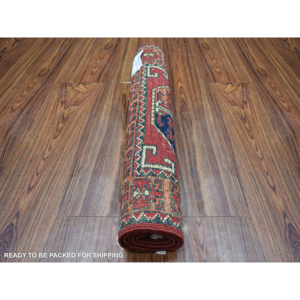 Brick Red with Elephant Feet Design, Pure Wool Hand Knotted Rug, 2'0" x 2'10"