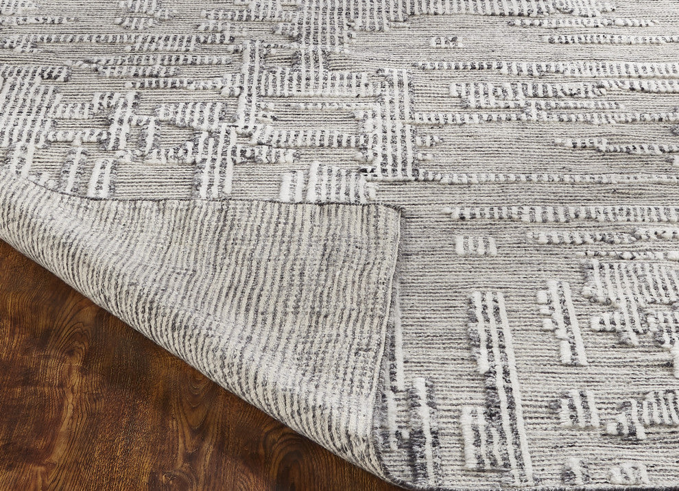 Ivory Contemporary Geometric Transitional High-Low Area Rug