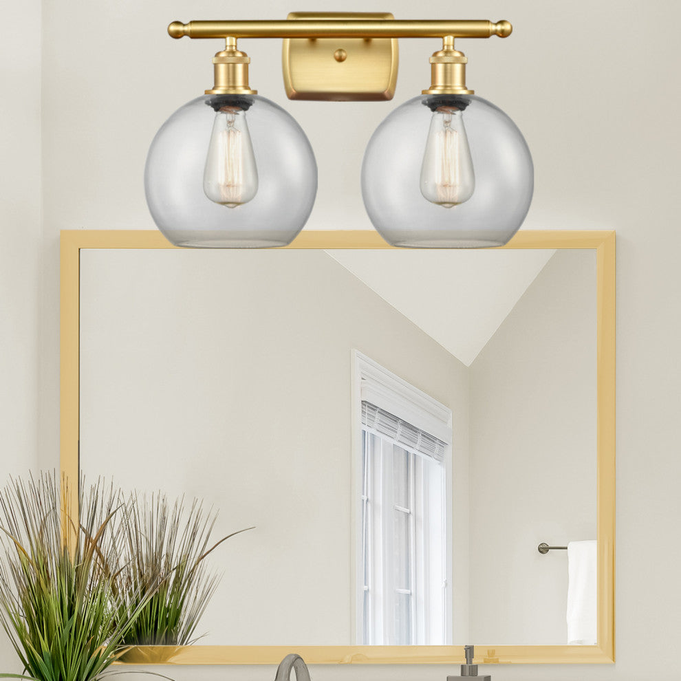 Ballston Athens 8" - 2 Light 18" Bath Vanity Light, Satin Gold, Clear