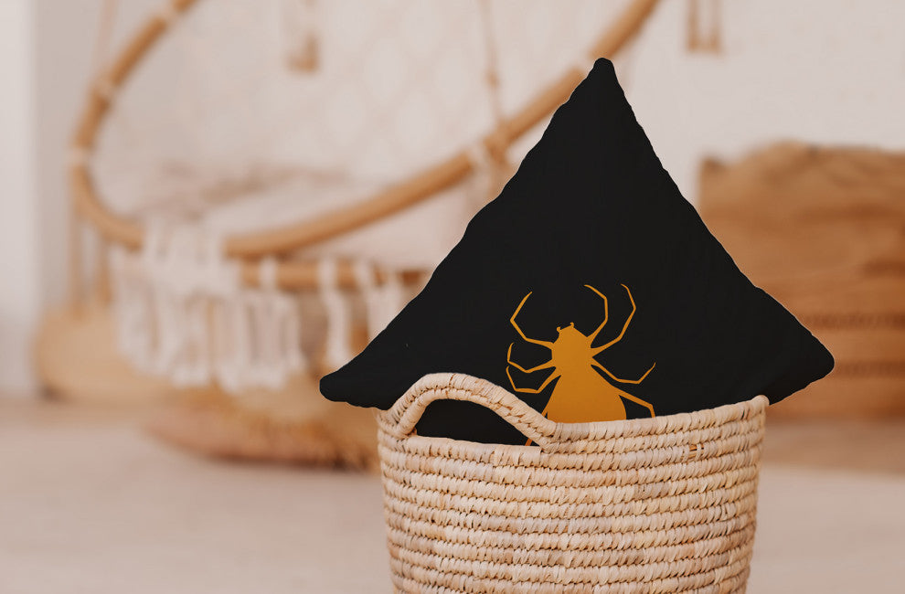 Halloween Spiders Indoor/Outdoor Throw Pillow, Golden Mustard, 18"x18"
