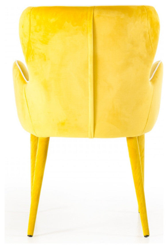Benzara BM187463 Wing Back Design Dining Chair with High Curvy Arms, Yellow