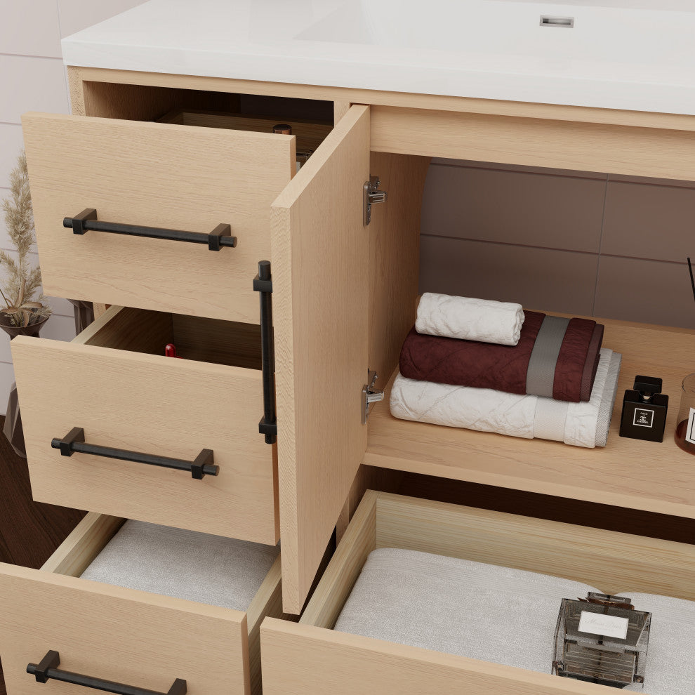 Victoria 42" Solid Wood Bath Vanity Left Side Drawers, Yellow Oak