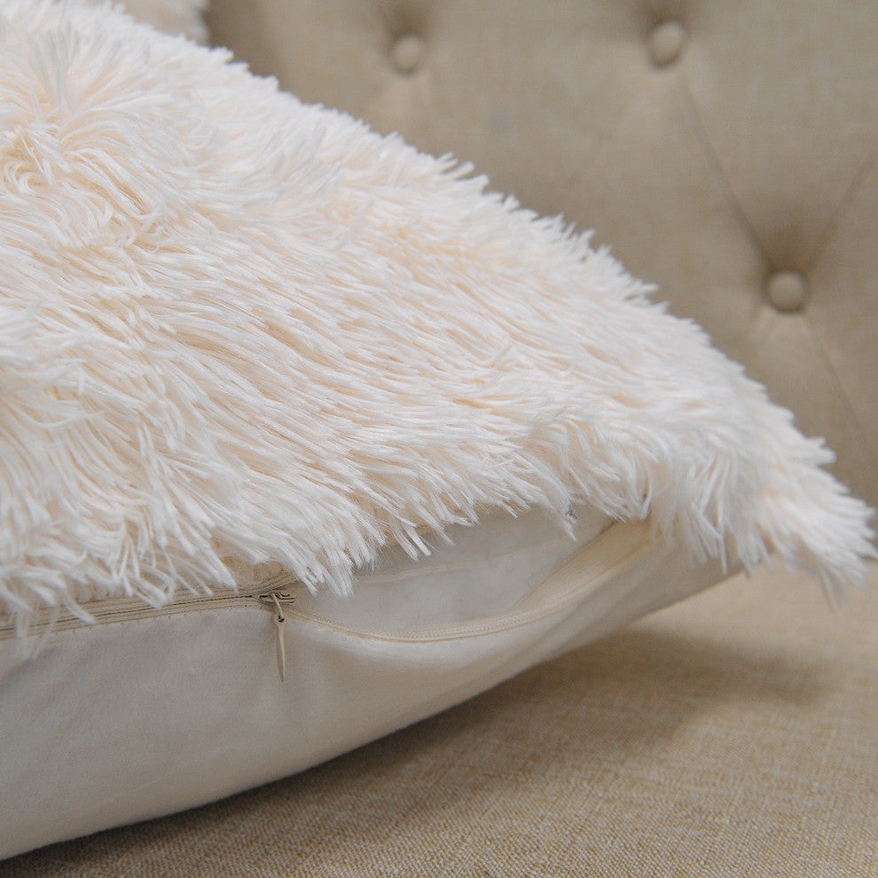 Shaggy Throw Blanket and 2 Pillow Shell 3 Piece Set, Ivory, Throw 50"x60" and 2 Pillow Shells 20"x20"