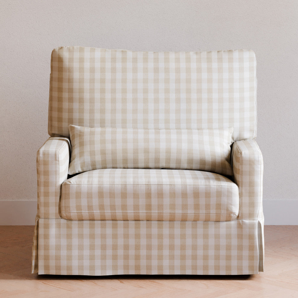 Crawford Pillowback Chair and a Half Comfort Swivel Glider, Tan Gingham