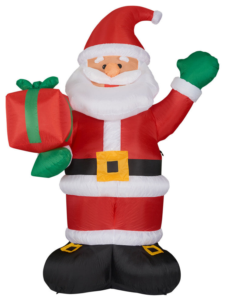 10' Tall Santa Claus Holding a Gift, Blow Up Inflatable With Lights