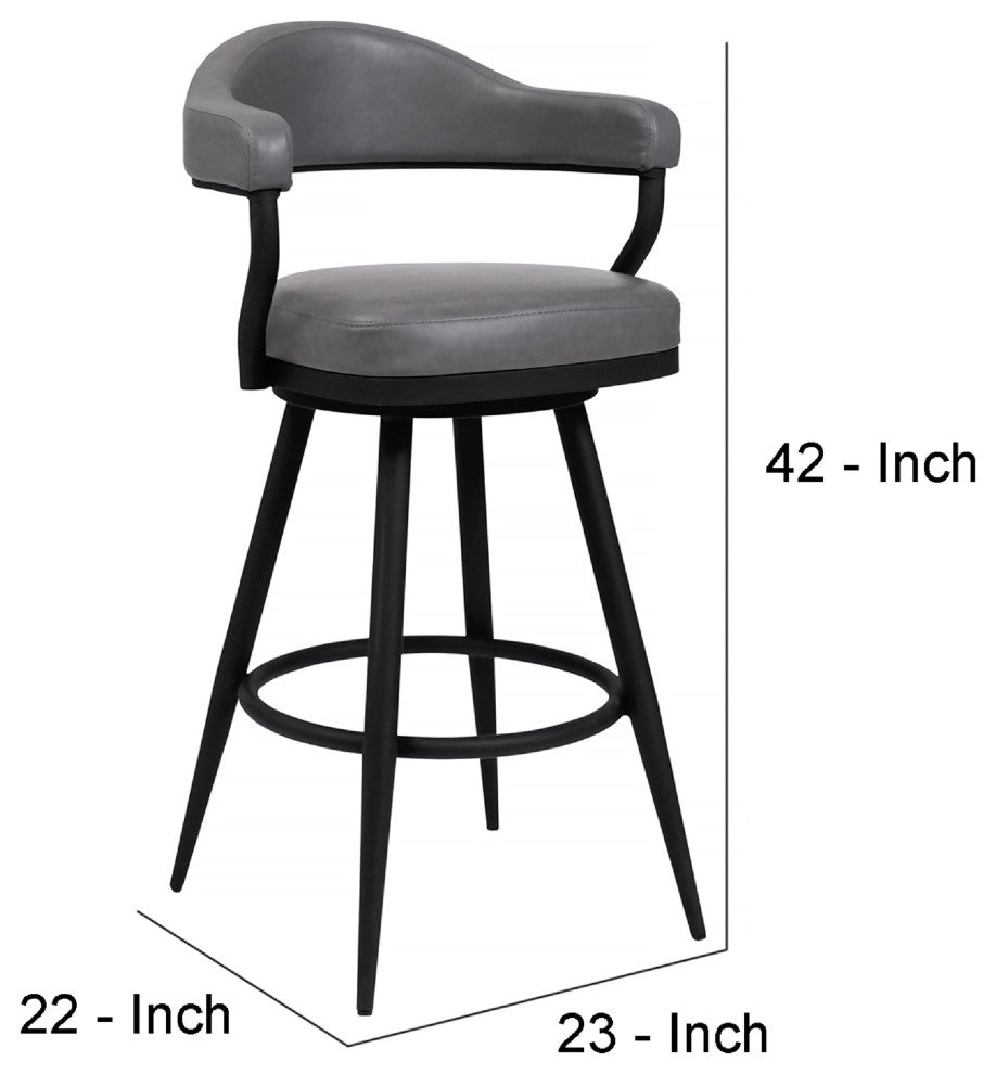 30 Inch Vintage Faux Leather Bar Stool, Metal Peg Legs, Gray