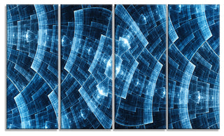 Blue Protective Metal Grids, Abstract Canvas Art Print, 48"x28", 4 Panels