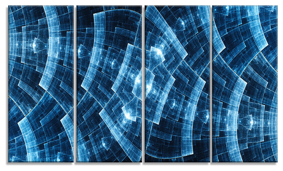 Blue Protective Metal Grids, Abstract Canvas Art Print, 48"x28", 4 Panels
