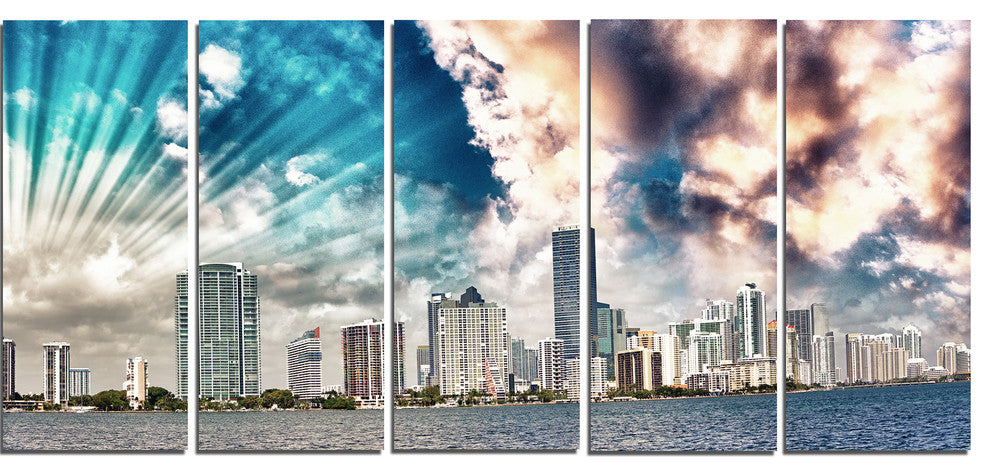"Miami Skyline With Clouds" Canvas Print, 5 Panels