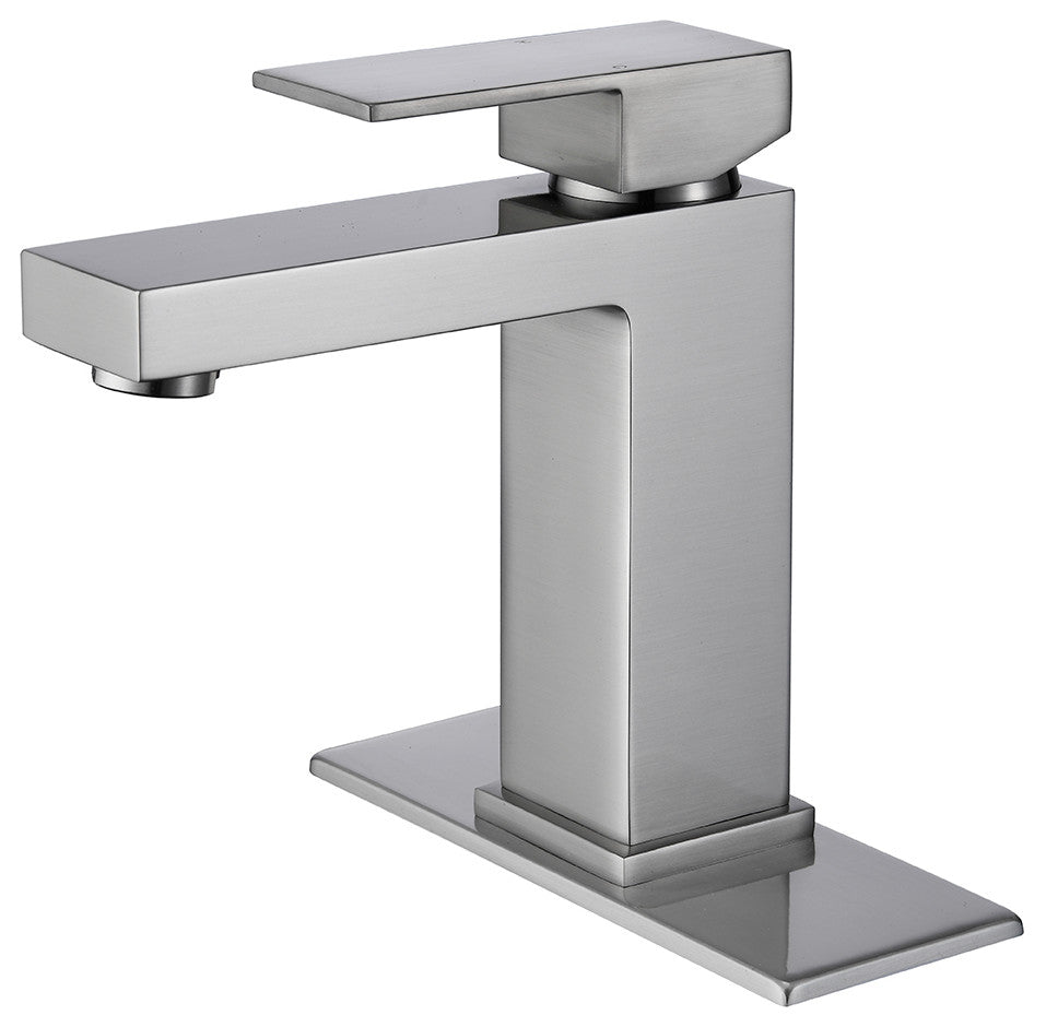 Single Hole Bathroom Sink Faucet With 6" Deck Plate, Brushed Nickel