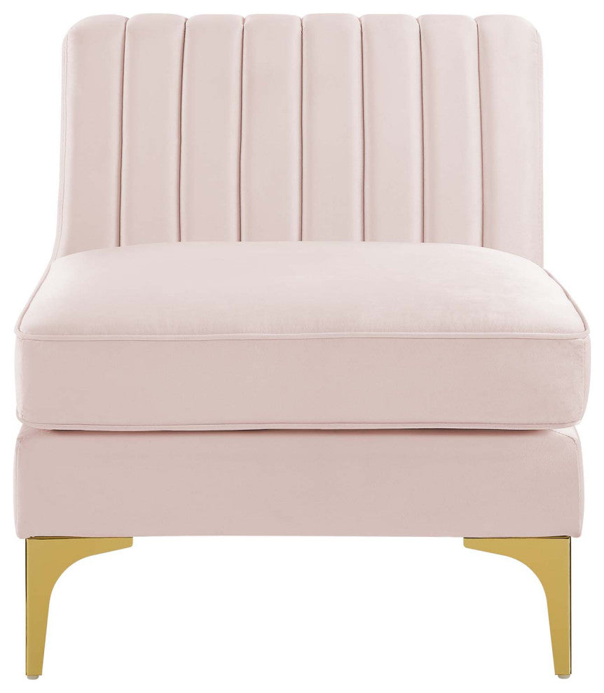 Tufted Sofa Middle Chair, Velvet, Pink, Modern, Living Lounge Hotel Hospitality