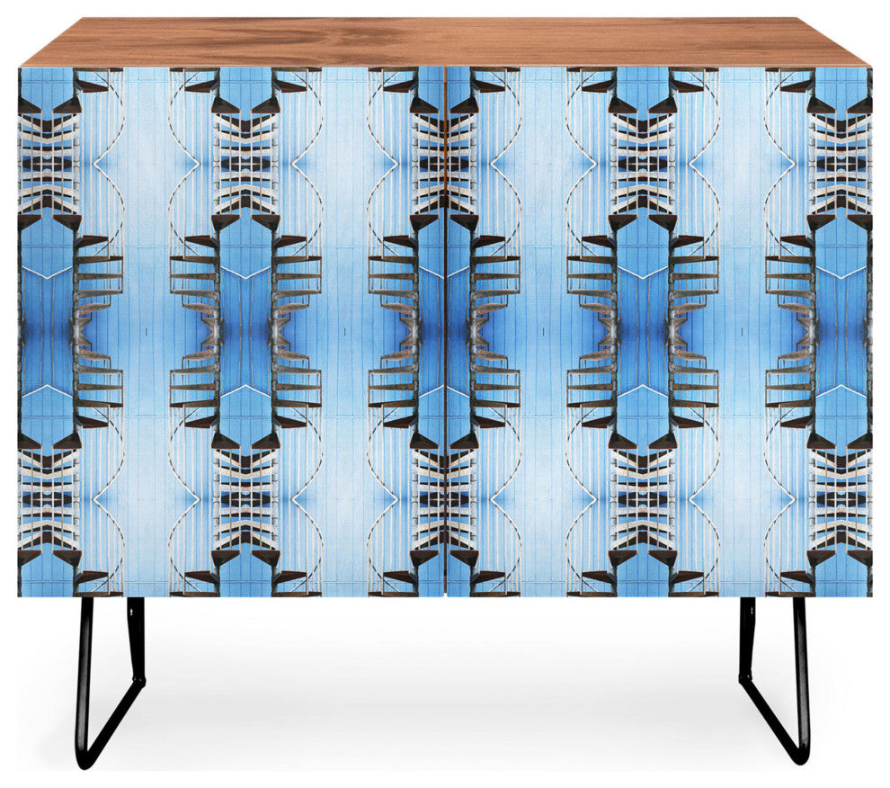 Deny Designs Avalon Deco Credenza, Walnut, Black Steel legs