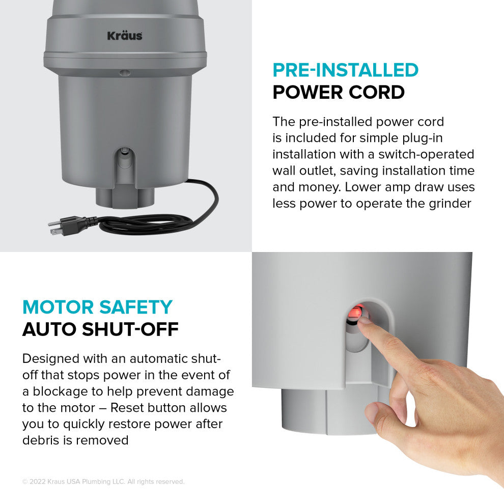 WasteMate Continuous Feed Garbage Disposal, 3/4 HP Motor for Kitchen Sink