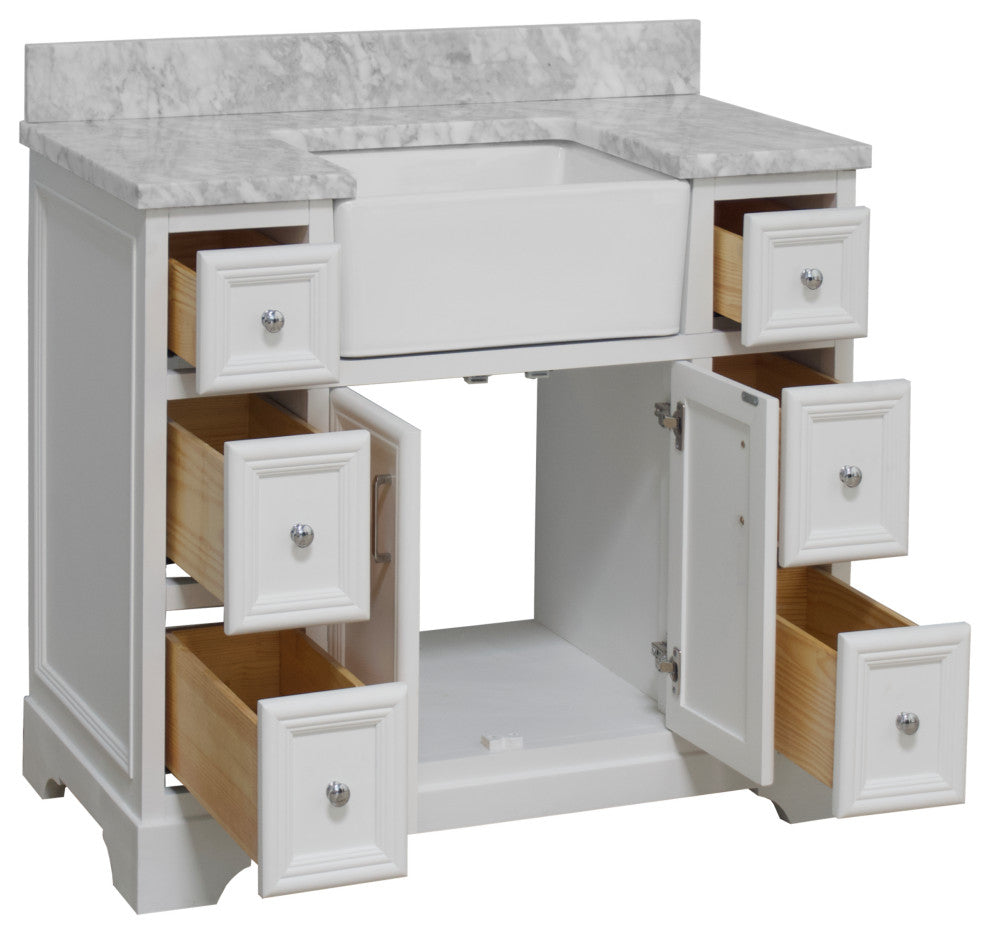 Zelda 42" Bathroom Vanity, White, Carrara Marble