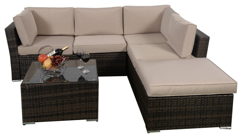 Costway 4PCS Wicker Cushioned Patio Rattan Furniture Set Sofa 5 Seat Garden