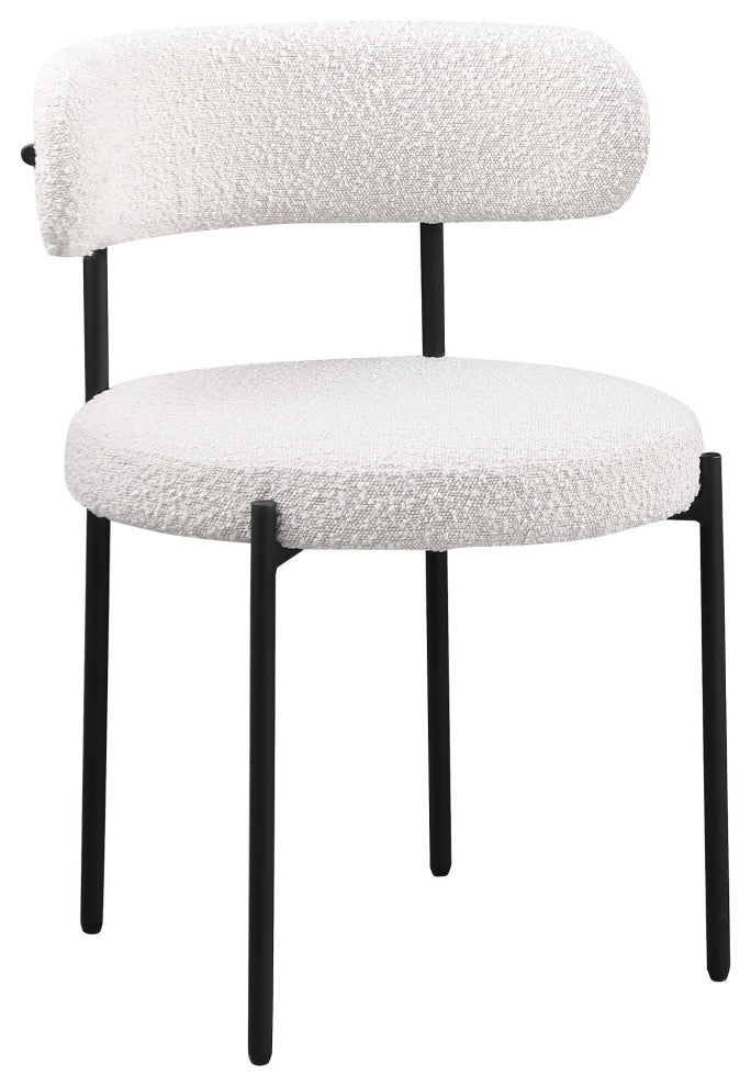 Dobby Contemporary Boucle Fabric Dining Chair with Black Legs, Set of 2, Cream