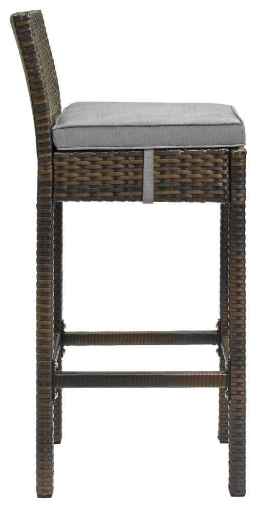 Brown Gray Conduit Bar Stool Outdoor Patio Wicker Rattan Set of 2