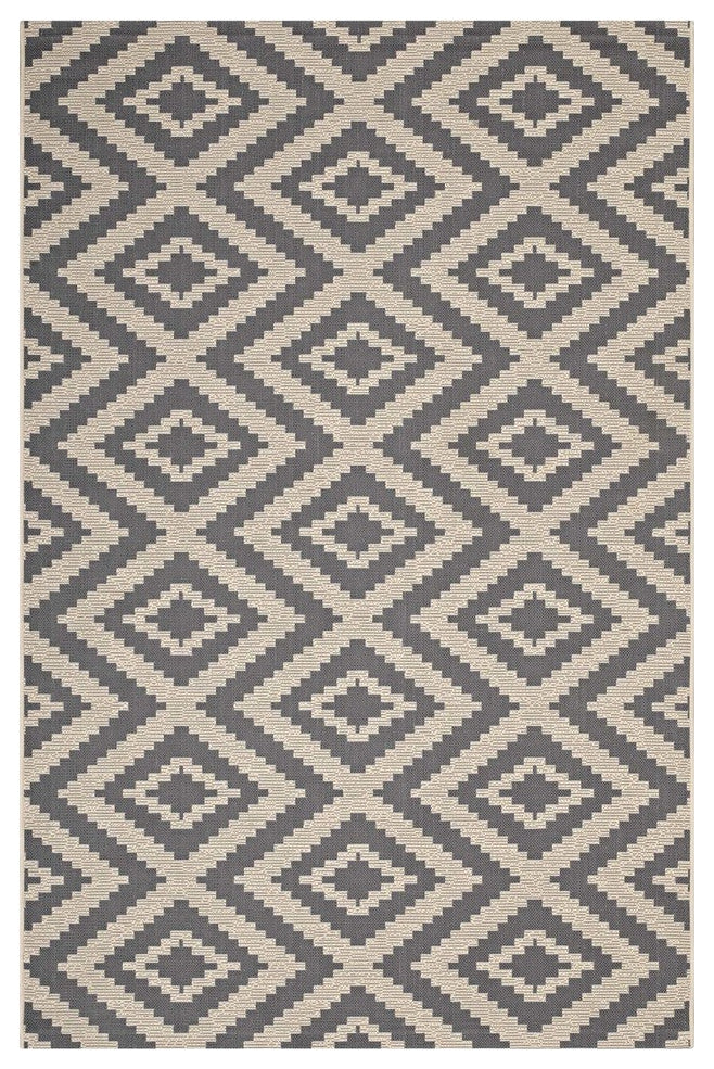 Modway Jagged Geometric Diamond Trellis 8'x10' Indoor and Outdoor Area Rug, Gray
