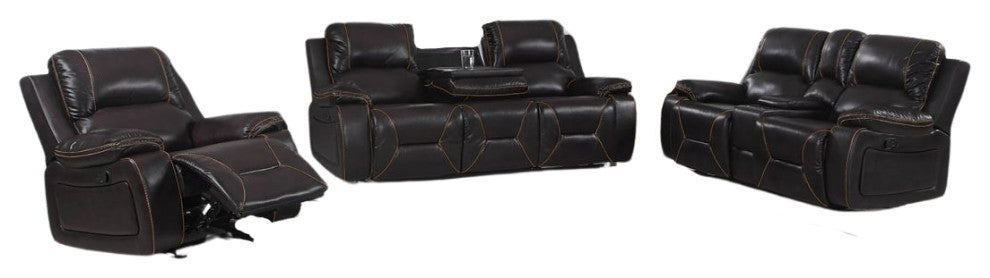 115" Sleek Black Leather Sofa Set