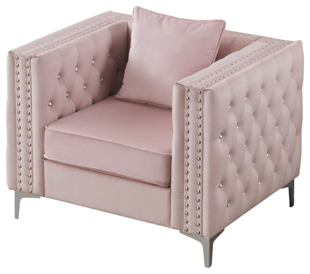 Paige Velvet Tufted Accent Chair, Pink
