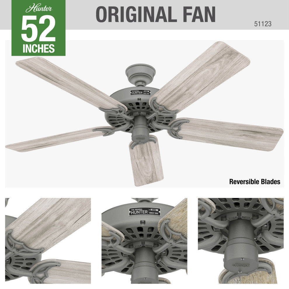 Hunter 52" Hunter Original Matte Silver Damp Rated Ceiling Fan and Pull Chain
