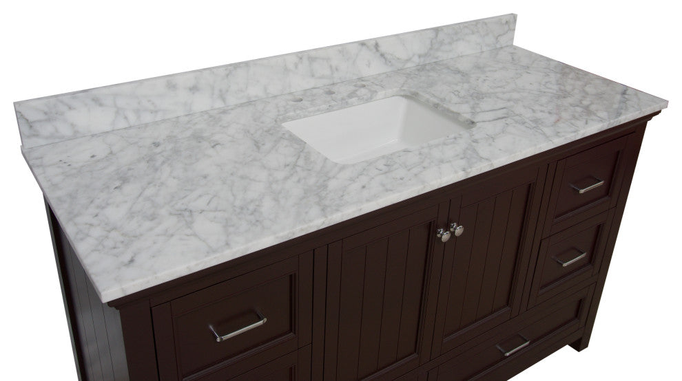 Paige 60" Bathroom Vanity, Chocolate, Carrara Marble, Single Sink