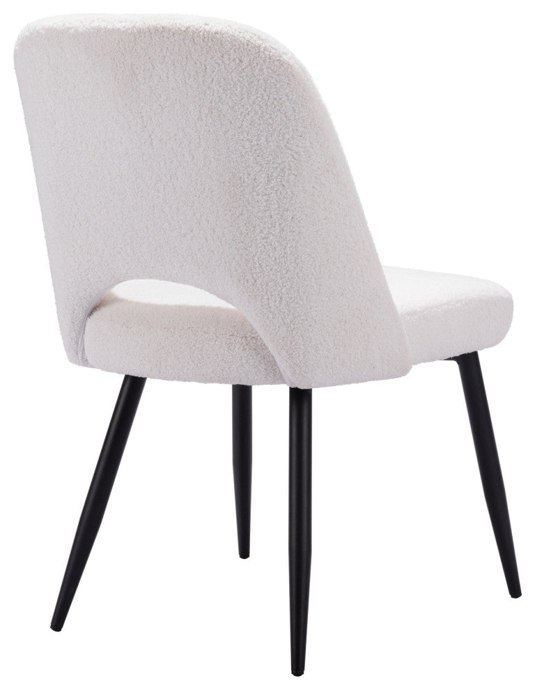 Dining Chair, Set of 2, Steel Metal, Fabric, Ivory, Black, Kitchen Cafe Bistro