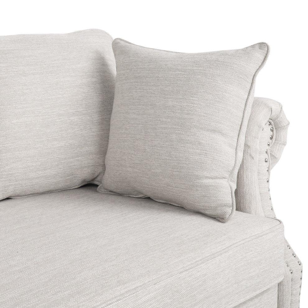 Bonny Fabric Pillowback 3-Seater Sofa With Nailhead Trim, Beige/Dark Brown