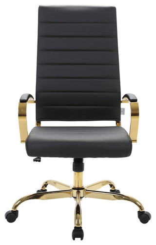 LeisureMod Benmar High-Back Leather Office Chair With Gold Frame