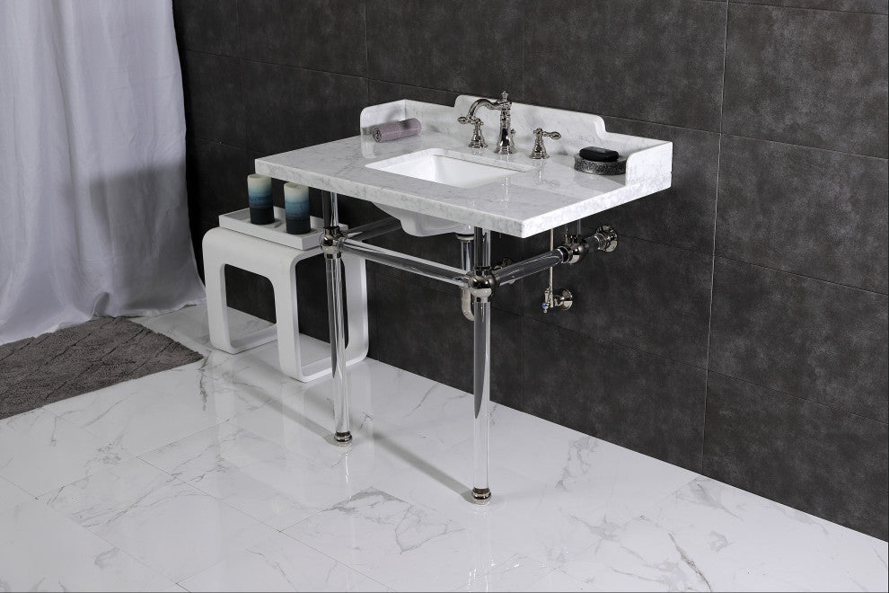 Kingston Brass LMS3630MASQ6 36" Carrara Marble Console Sink, Acrylic Legs