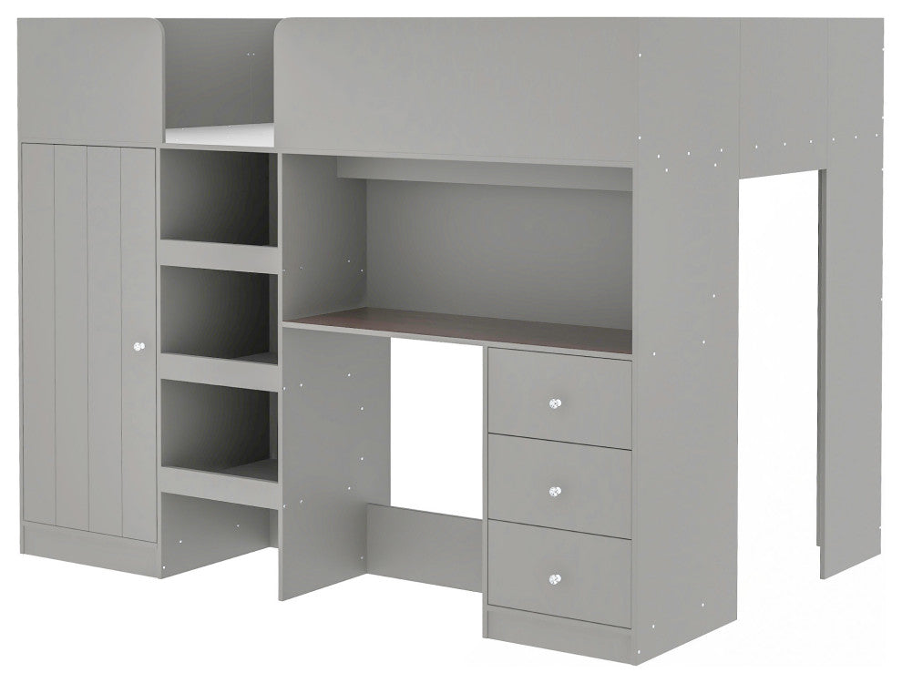 Gewnee Wood Full Size Loft Bed with Built-in Wardrobe