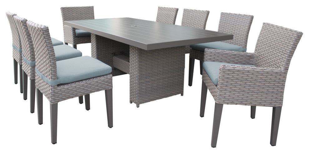 Florence Rectangular Patio Dining Table, 6 No Arm and 2 Arm Chairs, Spa