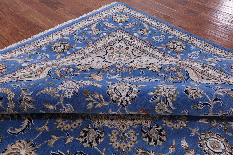 9' Square Persian Nain Handmade Wool and Silk Rug Q6139