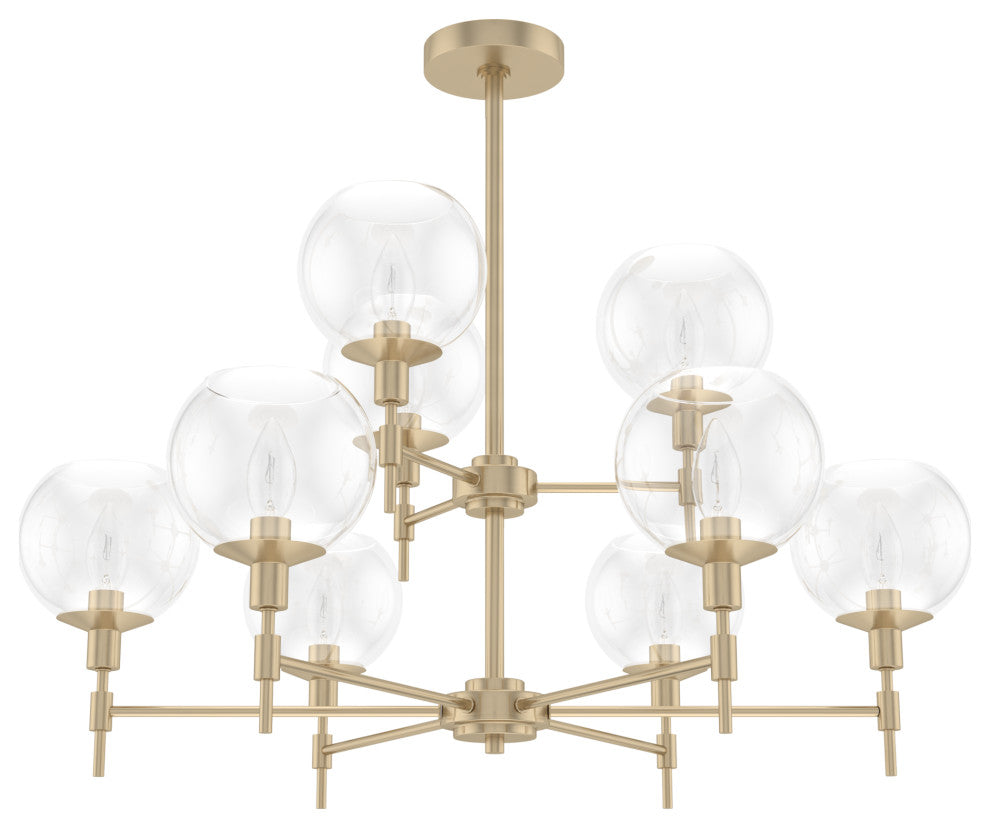 Xidane Alturas Gold, Clear Glass 9-Light 2 Tier Chandelier