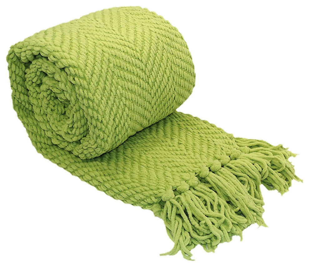 Tweed Knitted Throw Blanket, Dark Citron, 50"x60"