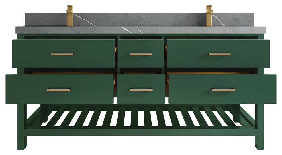 Parker 72 Double Sink Bath Vanity in Lafayette Green  2" Piatra Gray
