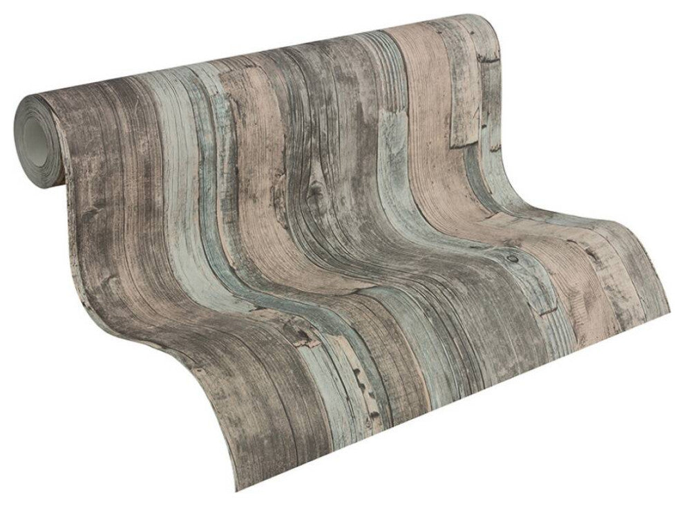 Faux Textured Wallpaper Wood, 954052, Gray Beige, Sample