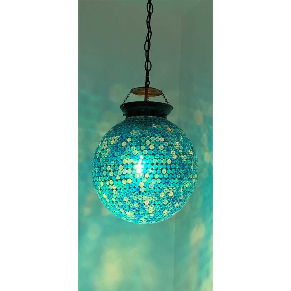 Blue Mosaic Globe Pendant, Small