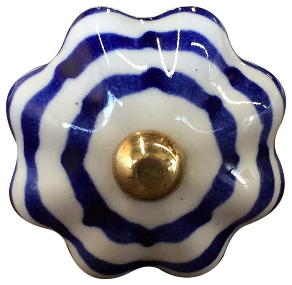 Knob-It Vintage Handpainted Ceramic Knobs, Set of 12, White/Blue/Copper