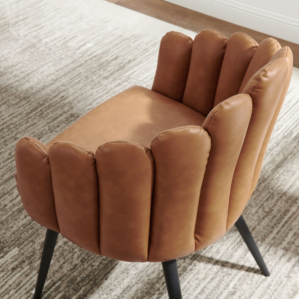 Dining Chair, Set of 2, Tan Black, Vegan Leather, Modern, Bistro Hospitality