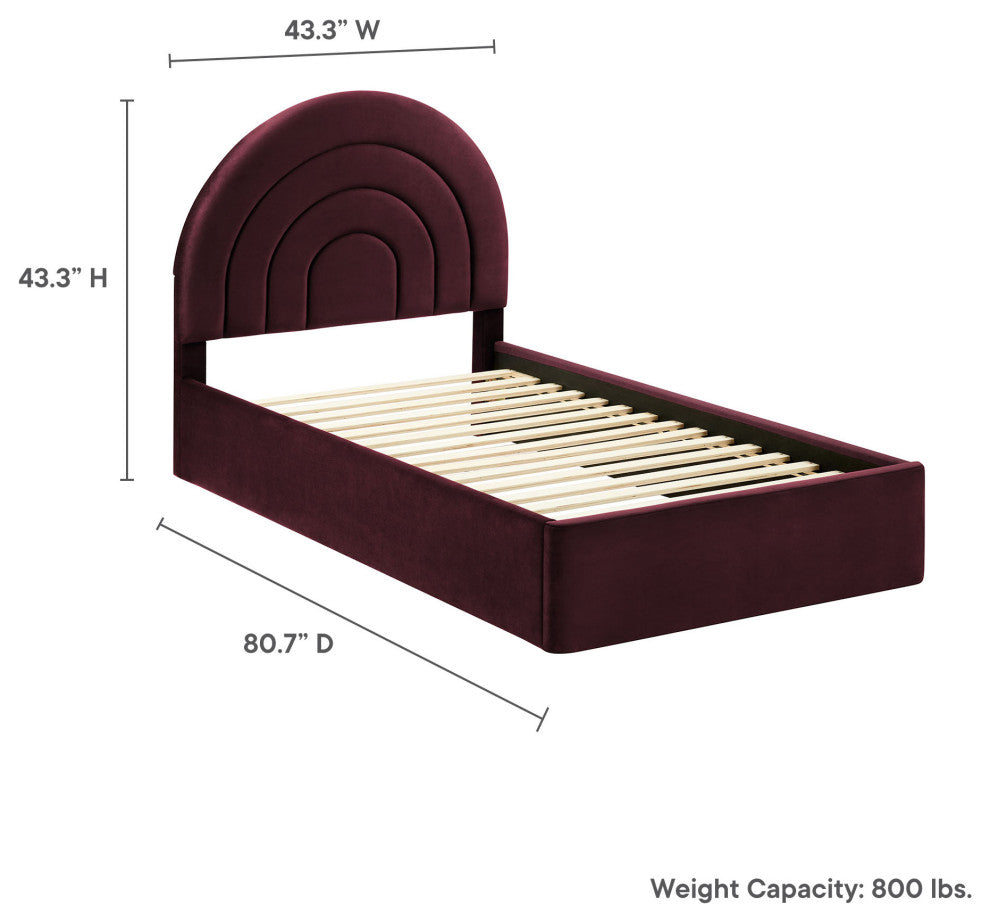 Solana Arched Performance Velvet Twin Platform Bed, Mulberry
