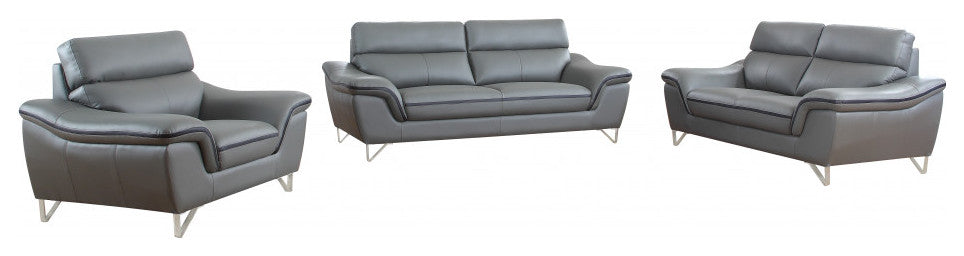 108" Charming Gray Leather Sofa Set