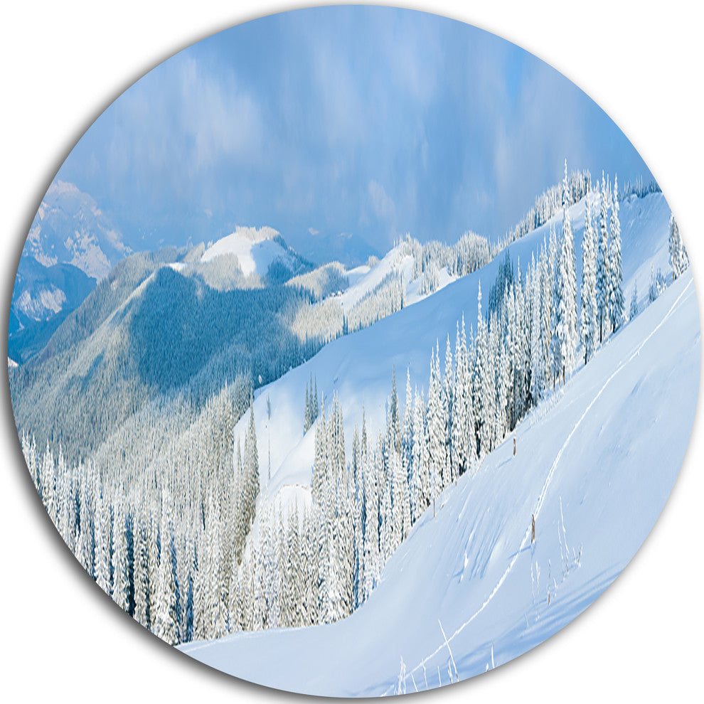 Panoramic Winter Mountain, Landscape Photo Disc Metal Artwork, 11"