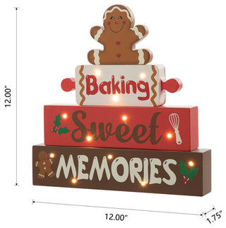 12"H Lighted Wooden Christmas Block Table Decor, Gingerbread Man