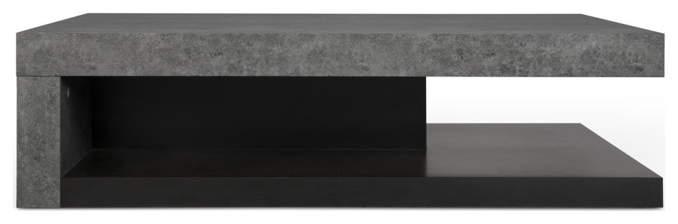 Modern Low Coffee Table, Gray and Black Layers, Faux Concrete