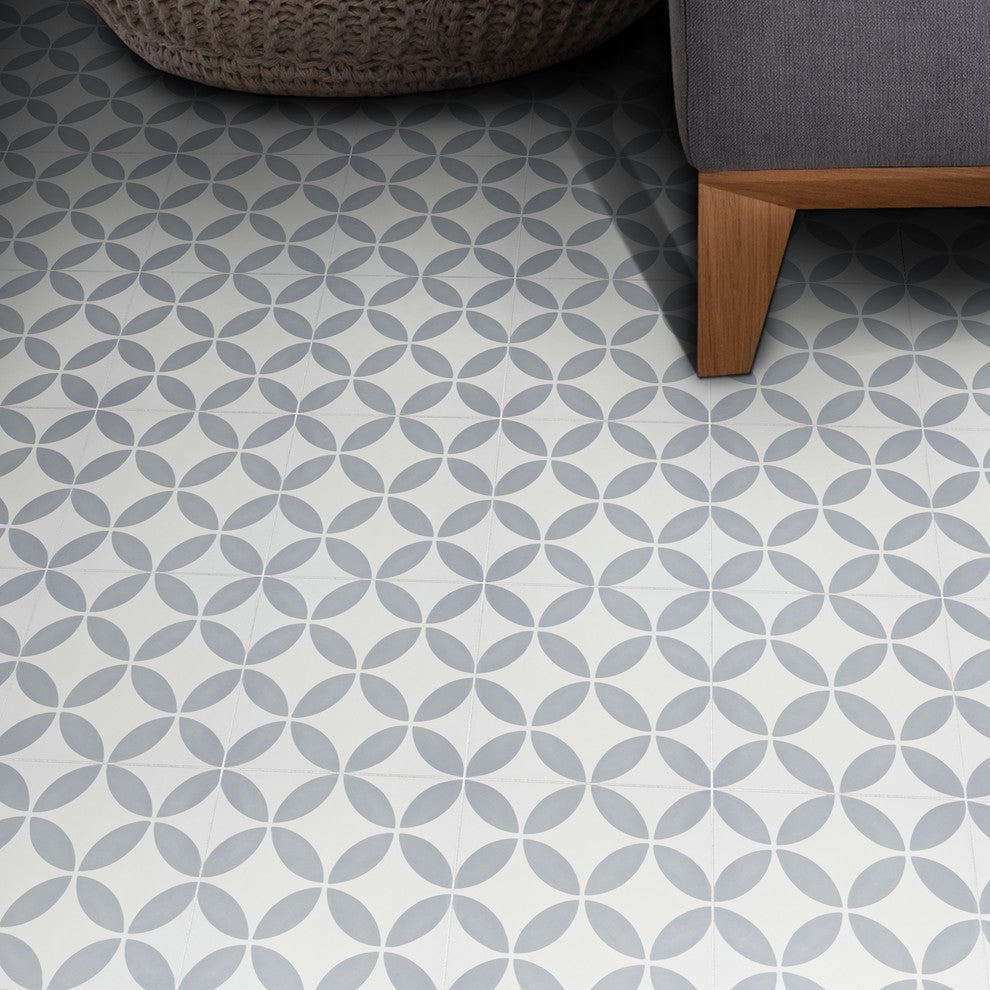 8"x8" Amlo Handmade Cement Tile, White/Gray, Set of 12