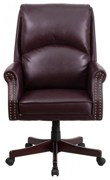 High Back Pillow Back Leather Executive Swivel Office Chair, Burgundy
